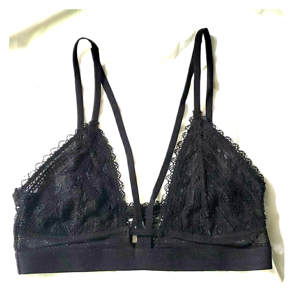 Strappy black lace bralette